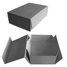 Graue, flache Faltbox für Geschenke mit Mattlaminierung und UV-Lackierung. Kundenspezifische Größen und Designs verfügbar. Perfekt für B2B-Verpackungen.