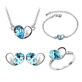 Conjuntos de Joias Brilhantes de Cristal e Diamante em Forma de Coração da Moda no Atacado