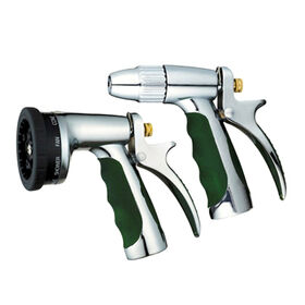 Heavy duty durable 9 function & adjustable hose nozzle set. Solid metal construction. Tie on cards