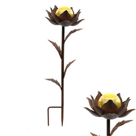 China New Rustic Metal Flower garden Stake with crackle glass ball for ...