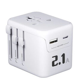 Adaptateur de Voyage Universel avec 1 Port USB et 1 Port Type-C, Chargeur Tout-en-Un pour UE/UK/US/AU, Conception Compacte et Sûre
