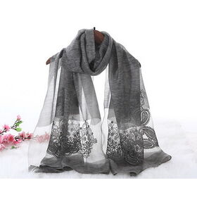 Embroidered Real natural silk spring long scarf for woman