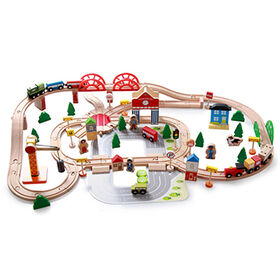 Pista de Tren de Madera, 120 Piezas, Juguete de Construcción Educativo para Niños W04C074
