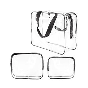 Organizer Penyimpanan Makeup Transparan Kit Tas Kosmetik dengan Trim dan Tali Hitam