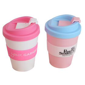 Customize color and logo plastic coffee cup for promotional gifts with silicone sleeve