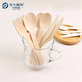 YADA 100% Natural Wood Cutlery Food Safe Knife Fork Spoon Disposable Compostable