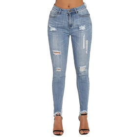 Buy Wholesale Women 4 Button High Waist Skinny Torn Denim Jeans B2b