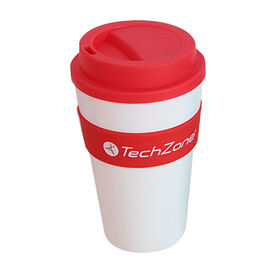 16OZ BPA free PP plastic reusable coffee cup with silicone sleeve and silicone lids keep