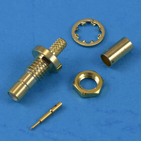 SMB-Buchse Crimp-Steckverbinder für Schottmontage, gerade Ausführung, RG-174/u, vergoldet mit PTFE RF-Adapter, HF-Koaxialverbinder