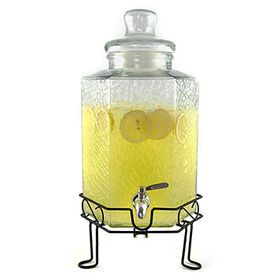 Tradineur Bocal Distributeur Avec Robinet En Verre Transparent, 8 Litres, Récipient Pour Servir De L'eau, Des Boissons Froides, Des Boissons Gazeuses, 31,3 X 20 Cm, Modèle Aléatoire