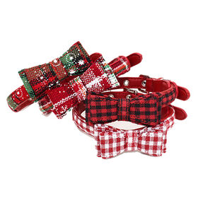 Manufacturer of Christmas Style Pet Collar with Bowknot, Adjustable Christmas Plaid Dog Collars for Large Dogs