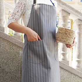 Professional Chef Cooking Apron With Pockets, Strip Color Cotton Fabric Kitchen Apron