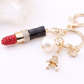 Luxury silk ribbon key chains for women retro lipstick purse PU