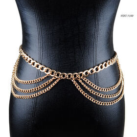 Moda Simple Cadena Cinturón Mujer Dama Cintura Alta Cinturones de Oro  Cintura Para Fiesta Joyería Vestido Cinturón Cadena De Metal 