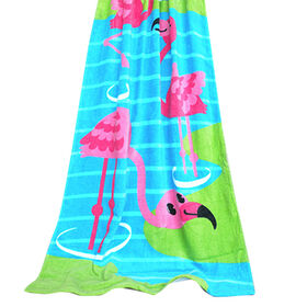Flamingo Printed Velour Beach Towel, Made of 100% Cotton