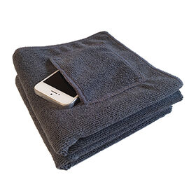 Toalha de microfibra esportiva, toalha de ginásio/camping, 74x35cm, cinza, com bolso, ultra macia, secagem rápida, prática, bonita, fácil de transportar. Ideal para atacadistas e distribuidores.