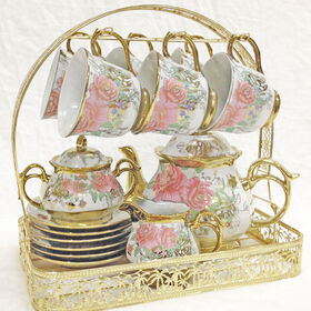  Juego de té Juego de taza de café, juego de taza de té, 14  piezas, juego de té de café de cerámica, estilo europeo, bandeja de taza de  té de Phnom