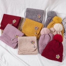 Bonnet tricoté écharpe gants ensemble bonnet d'hiver enfants chaud foulard  laine fil mitaines pour enfants filles adolescents 