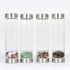 Botella de agua de cristal natural con punta de cristal natural curativa,  varita de obelisco, Elixir, botella de agua de cristal de cuarzo para hacer