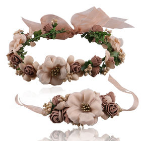 2Pcs//Set Kids Girls Imitation Flower Garland Headband Bracelet Party Decor