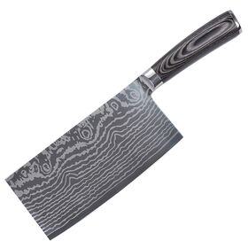 Couteau de Cuisine Chinois, Acier Allemand Importé à Haute Teneur en Carbone avec Motif Damas au Laser, Couteau de Cuisine