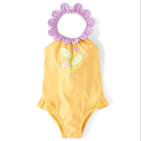 Girl's Swimwear Embroidery butterflies and flower stem, one piece swimsuit, REPREVE, recycle fabric