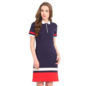 Robe Polo Femme Coupe Décontractée, Manches Courtes, Longueur Genou, Motifs Color Block - Vente en gros B2B