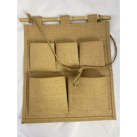 Organisateur de rangement suspendu en jute à 5 poches - Solutions de stockage vertical pour B2B