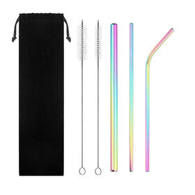Pailles réutilisables écologiques en acier inoxydable 304, couleur arc-en-ciel, personnalisées pour boissons