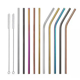 Paille réutilisable écologique en acier inoxydable métallique colorée personnalisée pour boissons - Vente en gros