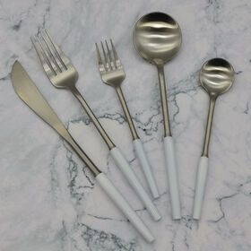 Conjunto de Talheres Reutilizáveis de Aço Inoxidável 304 com Cabo Branco para Casamentos e Eventos