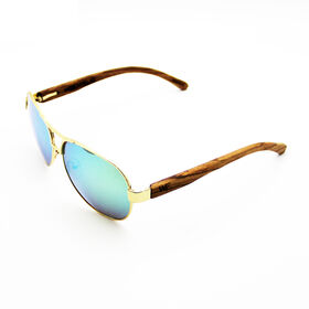 Lunettes de soleil aviateur polarisées miroir haut de gamme avec monture en acier inoxydable, branches en bois et charnières à ressort OEM tendance