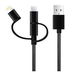 كابل 3 في 1، كابل شحن سريع USB متعدد، مضفر بالنايلون، لهواتف iPhone Micro و Type C