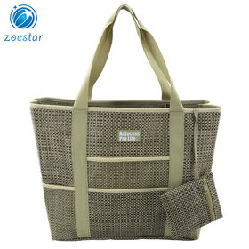 Bolso de Hombro Grande de Malla de Nylon Tejida para Mujer con Bolsa de Cremallera Separada, Bolso de Compras para Playa