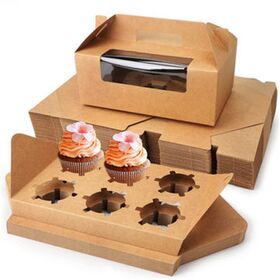 Kraft 6 Cupcake Boxes with Window, Cupcake Carrier with Insert and Display for Cupcakes or Muffins packaging