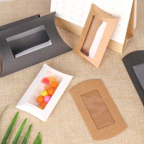 Custom PET Window Kraft Paper Cardboard Candy Gift Packaging Pillow Box,Kraft Paper Candy Pillow Box