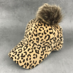 Autumn Winter Baseball Cap Women Faux Fur Pompom Ball Leopard Print Caps Hip Hop Hat