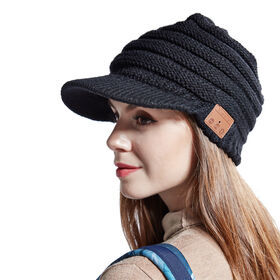 Wireless Headphone Ponytail Beanie Music Hat, Winter Knitting Cap Built-in Microphone Hand-Free Call