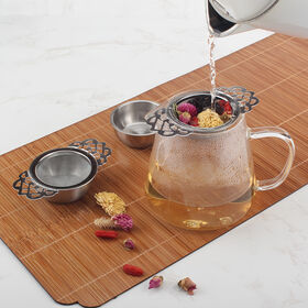 Silver 304 Stainless Steel Tea Strainer Filter Double Wing Extender Tea Infuser With Drip Bowl