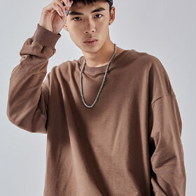 Cotton basic paragraph drop shoulder loose sweater men's thin solid color