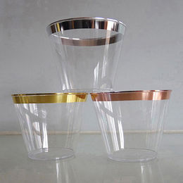 100 Gold Plastic Cups 12 Oz Clear Plastic Cups Tumblers Gold Rimmed Cups  Fancy Disposable Wedding Cups Elegant Party Cups with Gold Rim