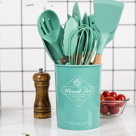 13 PCS Silicone Cooking Utensils Set with Wooden Handle for Non Stick Pans