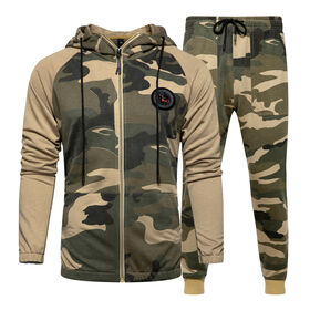Ensemble 2 pièces pour hommes grande taille avec imprimé camouflage tendance, sweat à capuche à col rond et pantalon à cordon de serrage