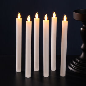 Set 3 Velas A Rayas, Cera Marfil, Llama En Movimiento, H. 10-12,5-15 Cm