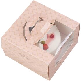10Set Grease Proof 8x8x5 Inch Attractive Pink Color Bakery Cake Paper Boxes with Sturdy Handle and window