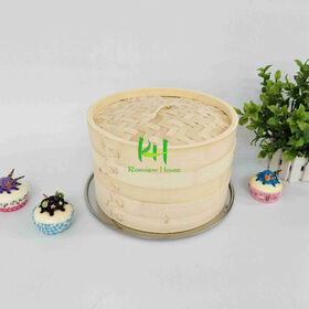 Bamboo Steamer Bamboo Food Steamer Wood Steamer with 2 Layer 1Lid Cotton Sheet and Stainless Steel Stand