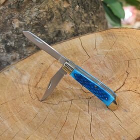 4.65" Bone Handle Stainless Steel Double Blade Outdoor Camping Survival Folding Pocket Knife