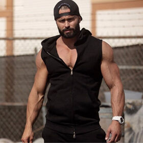 Men's Hooded Solid Color Sweatshirt Sleeveless Fashion Sports Jacket Summer Streetwear