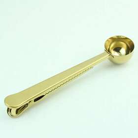 Gold Plated Stainless Steel Coffee Bean Measuring Spoon Milk Powder Scoop with Bag Clip