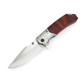 3CR13 Stainless Steel Rose Wood Handle Outdoor Camping Folding Survival Pocket Knife with Belt Clip